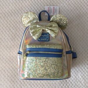 Loungefly NWT Earidescent Gold Sequin Backpack Disney Parks 50th Anniversary